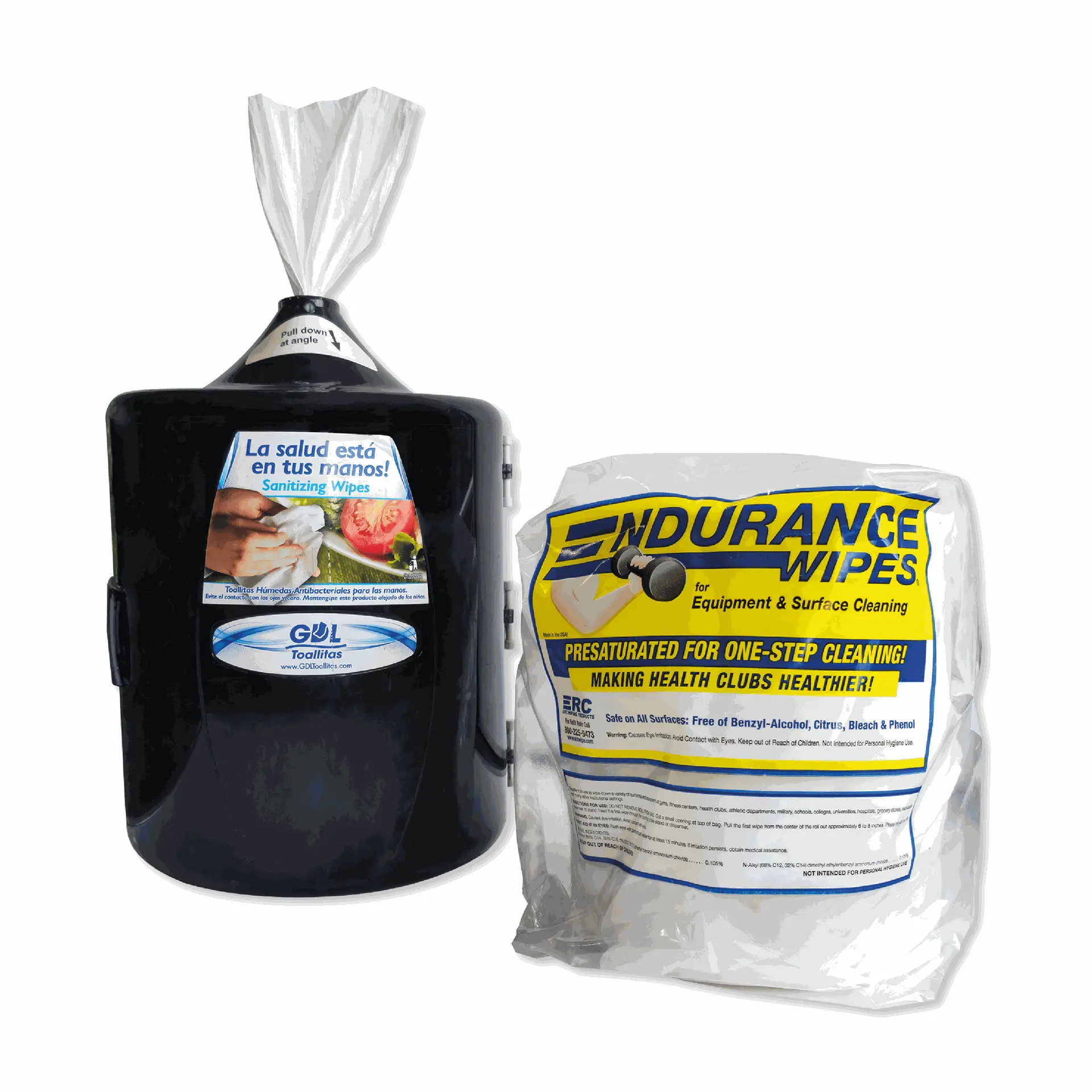 Toallitas húmedas en rollo Endurance con dispensador de pared.
