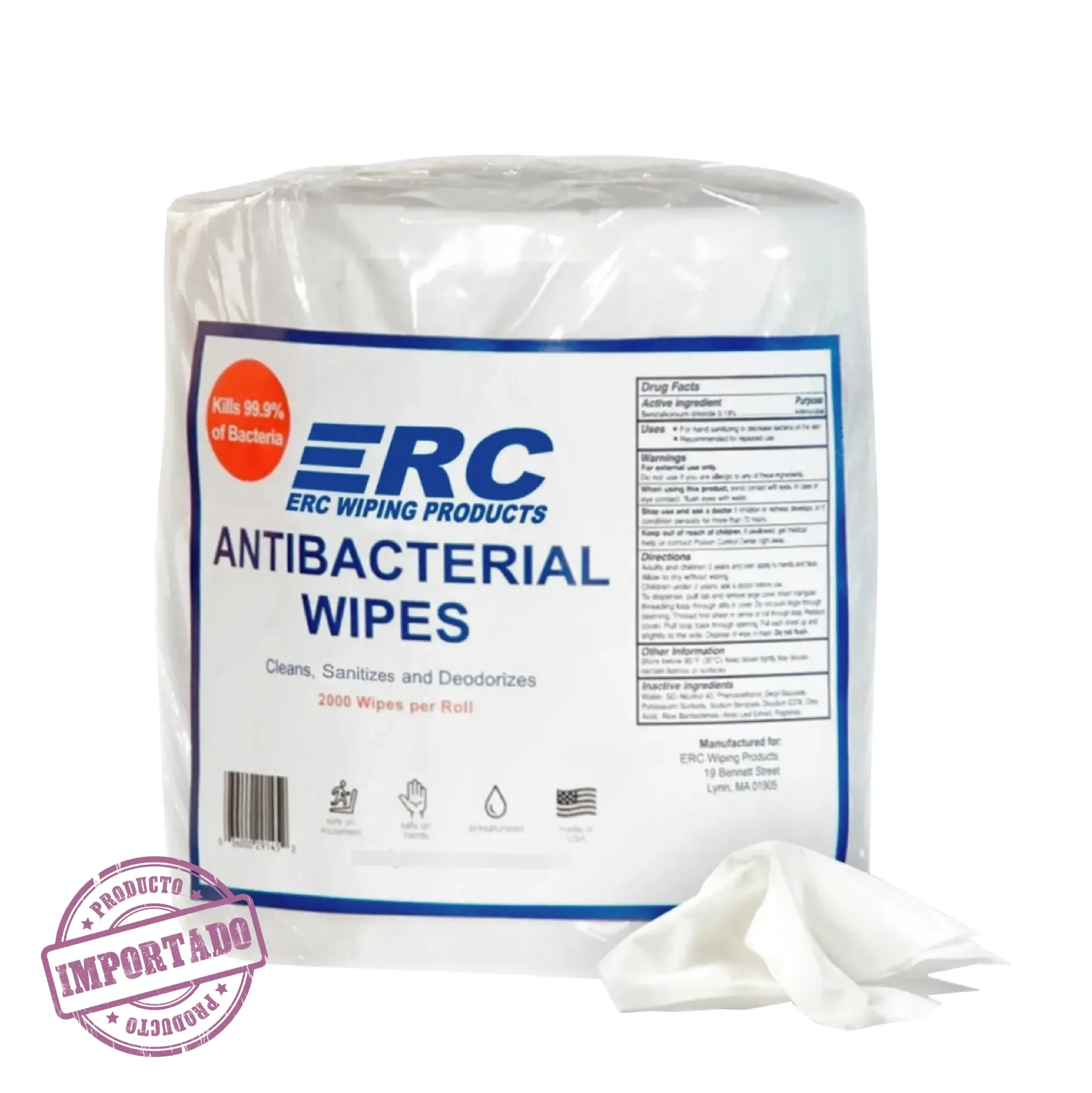 Rollo antibacterial con 2,000 toallitas